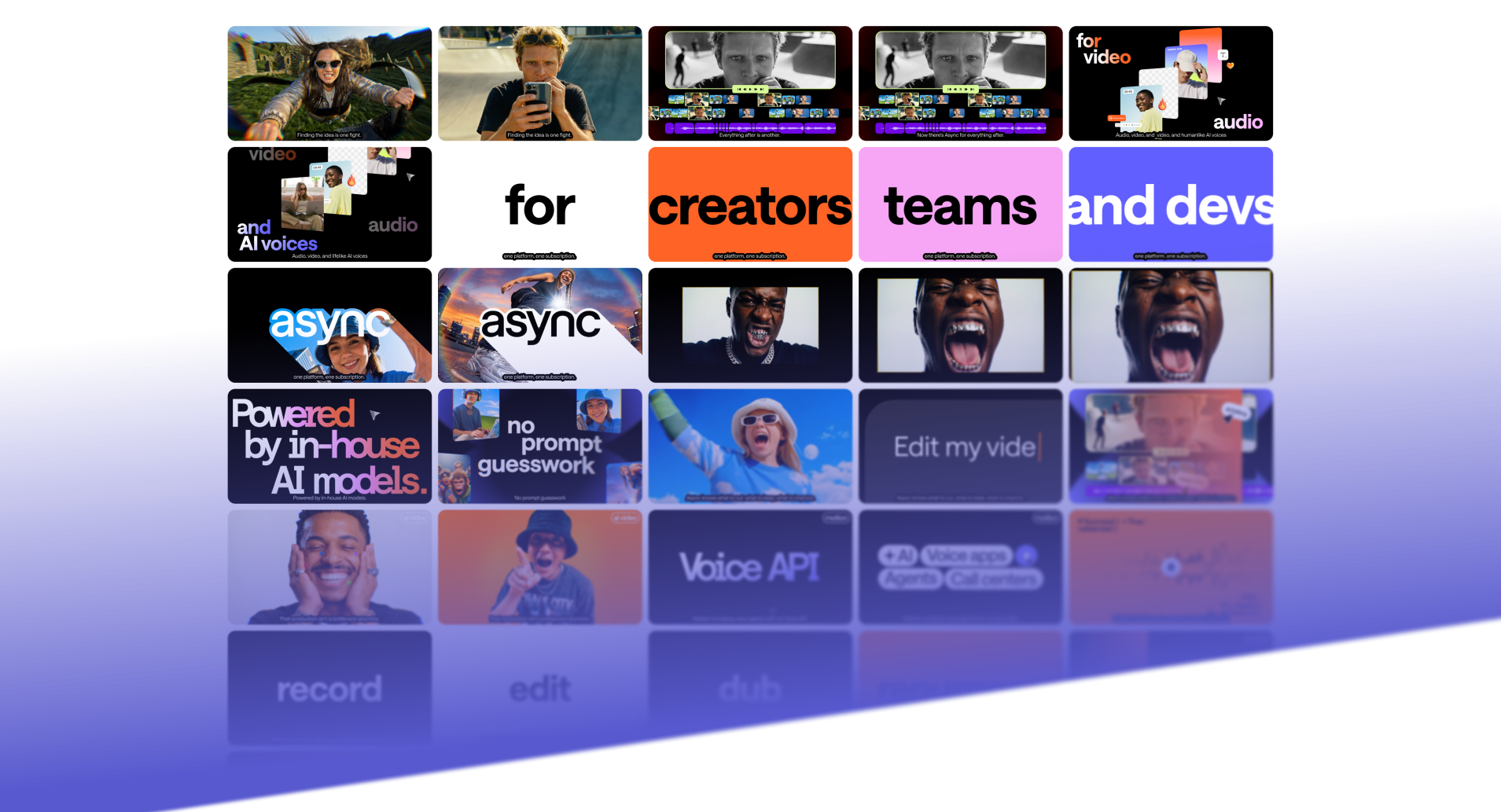 the async ad-film storyboard — 35 AI-generated frames on one screen